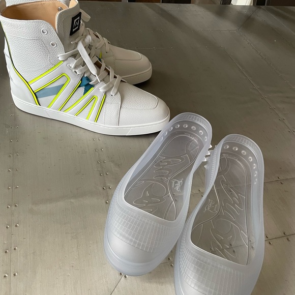 Christian louboutin mens vida top flat white sneaker trainer white neon sz 42.5